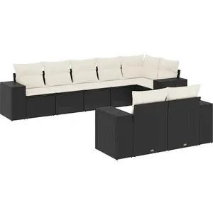 vidaXL Salon de jardin 8 pcs avec coussins noir résine tressée pas cher