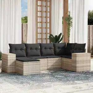 vidaXL Salon de jardin 6 pcs avec coussins gris clair résine tressée pas cher