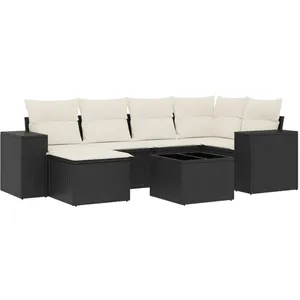 vidaXL Salon de jardin 7 pcs avec coussins noir résine tressée pas cher