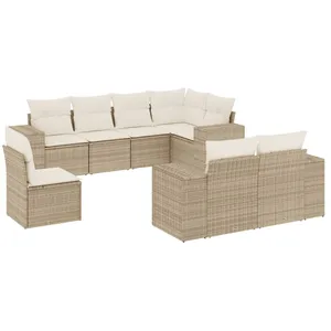 vidaXL Salon de jardin avec coussins 8 pcs beige résine tressée pas cher