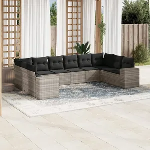 vidaXL Salon de jardin avec coussins 10 pcs gris clair résine tressée pas cher