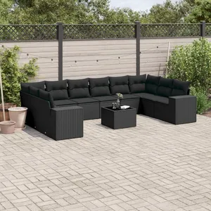 vidaXL Salon de jardin 11 pcs avec coussins noir résine tressée pas cher
