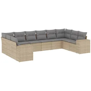 vidaXL Salon de jardin avec coussins 10 pcs beige résine tressée pas cher