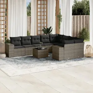 vidaXL Salon de jardin avec coussins 10 pcs gris résine tressée pas cher