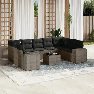 vidaXL Salon de jardin avec coussins 10 pcs gris résine tressée pas cher