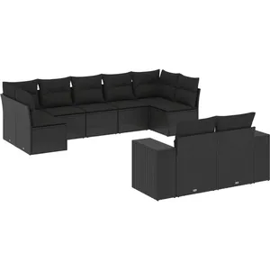 vidaXL Salon de jardin 9 pcs avec coussins noir résine tressée pas cher