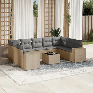 vidaXL Salon de jardin avec coussins 10 pcs beige résine tressée pas cher