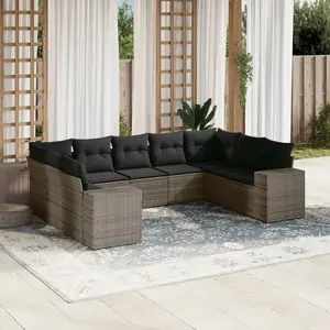 vidaXL Salon de jardin 9 pcs avec coussins gris résine tressée pas cher