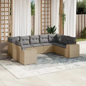 vidaXL Salon de jardin avec coussins 9 pcs beige résine tressée pas cher