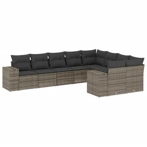 vidaXL Salon de jardin 9 pcs avec coussins gris résine tressée pas cher