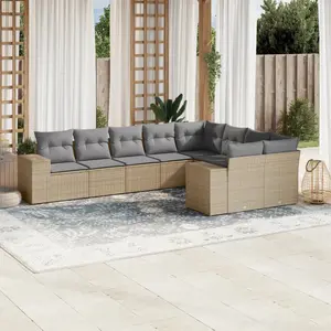 vidaXL Salon de jardin avec coussins 9 pcs beige résine tressée pas cher