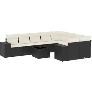 vidaXL Salon de jardin 10 pcs avec coussins noir résine tressée pas cher