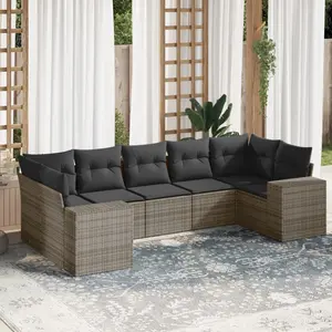 vidaXL Salon de jardin avec coussins 7 pcs gris résine tressée pas cher
