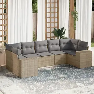 vidaXL Salon de jardin avec coussins 7 pcs beige résine tressée pas cher