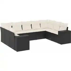 vidaXL Salon de jardin 9 pcs avec coussins noir résine tressée pas cher