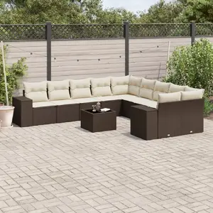 vidaXL Salon de jardin et coussins 11 pcs marron résine tressée pas cher