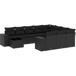 vidaXL Salon de jardin 11 pcs avec coussins noir résine tressée pas cher