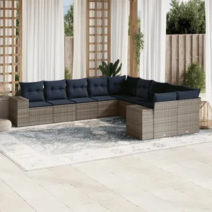 vidaXL Salon de jardin avec coussins 10 pcs gris clair résine tressée pas cher