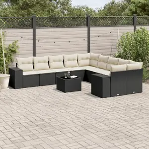 vidaXL Salon de jardin 11 pcs avec coussins noir résine tressée pas cher
