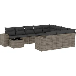 vidaXL Salon de jardin 11 pcs avec coussins gris résine tressée pas cher