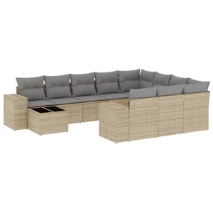 vidaXL Salon de jardin 11 pcs avec coussins beige résine tressée pas cher
