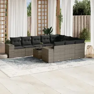 vidaXL Salon de jardin 11 pcs avec coussins gris résine tressée pas cher