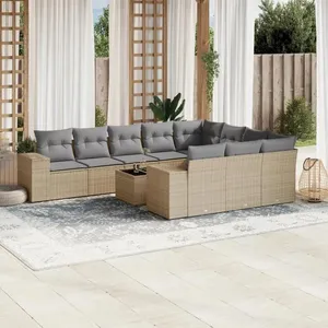 vidaXL Salon de jardin 11 pcs avec coussins beige résine tressée pas cher