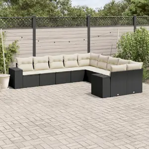 vidaXL Salon de jardin 10 pcs avec coussins noir résine tressée pas cher