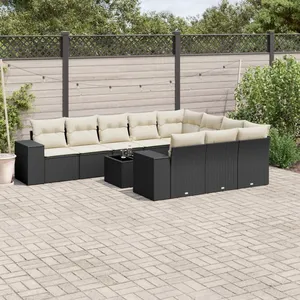 vidaXL Salon de jardin 11 pcs avec coussins noir résine tressée pas cher