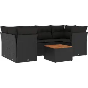 vidaXL Salon de jardin 7 pcs avec coussins noir résine tressée pas cher
