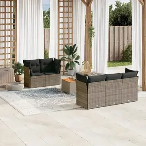 vidaXL Salon de jardin 6 pcs avec coussins gris résine tressée pas cher