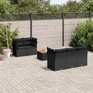 vidaXL Salon de jardin 6 pcs avec coussins noir résine tressée pas cher
