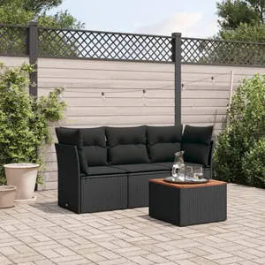 vidaXL Salon de jardin 4 pcs avec coussins noir résine tressée pas cher