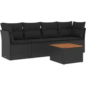 vidaXL Salon de jardin 5 pcs avec coussins noir résine tressée pas cher
