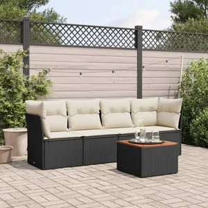 vidaXL Salon de jardin 5 pcs avec coussins noir résine tressée pas cher