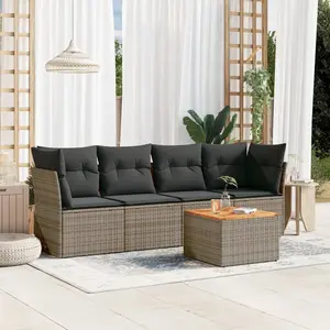 vidaXL Salon de jardin 5 pcs avec coussins gris résine tressée pas cher