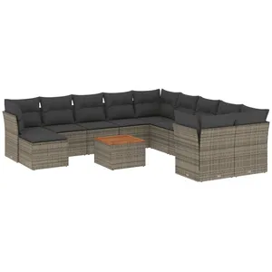 vidaXL Salon de jardin avec coussins 12 pcs gris résine tressée pas cher