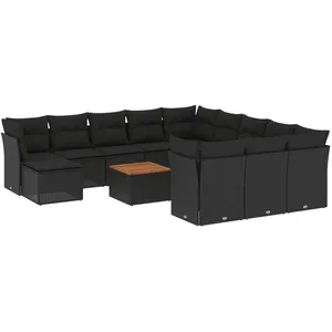 vidaXL Salon de jardin avec coussins 13 pcs noir résine tressée pas cher