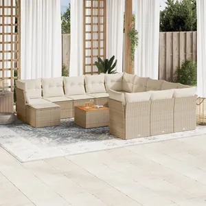 vidaXL Salon de jardin avec coussins 13 pcs beige résine tressée pas cher