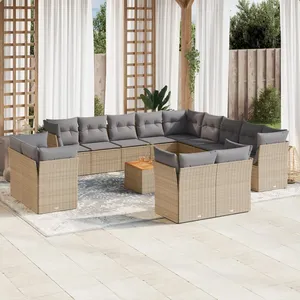 vidaXL Salon de jardin et coussins 14 pcs mélange beige résine tressée pas cher