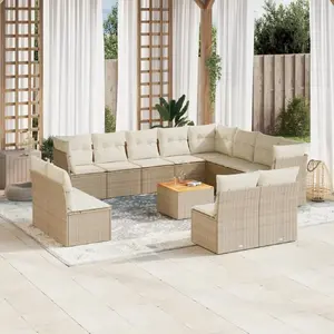 vidaXL Salon de jardin avec coussins 13 pcs beige résine tressée pas cher