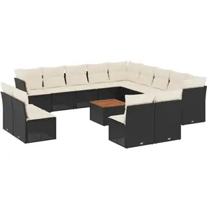 vidaXL Salon de jardin avec coussins 14 pcs noir résine tressée pas cher
