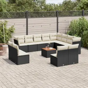 vidaXL Salon de jardin avec coussins 13 pcs noir résine tressée pas cher