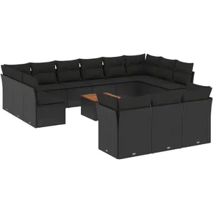 vidaXL Salon de jardin avec coussins 14 pcs noir résine tressée pas cher