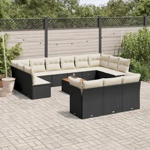 vidaXL Salon de jardin avec coussins 14 pcs noir résine tressée pas cher