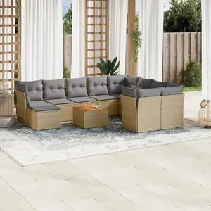 vidaXL Salon de jardin et coussins 11 pcs mélange beige résine tressée pas cher