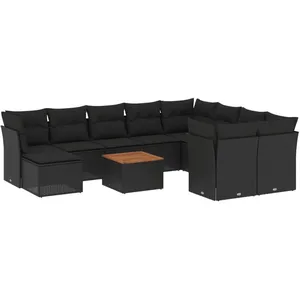vidaXL Salon de jardin 11 pcs avec coussins noir résine tressée pas cher