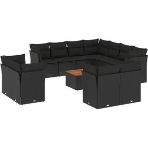 vidaXL Salon de jardin 12 pcs avec coussins noir résine tressée pas cher