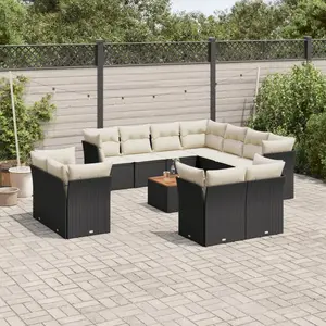 vidaXL Salon de jardin 12 pcs avec coussins noir résine tressée pas cher