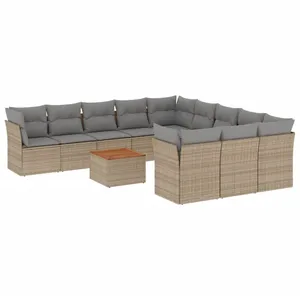 vidaXL Salon de jardin et coussins 12 pcs mélange beige résine tressée pas cher